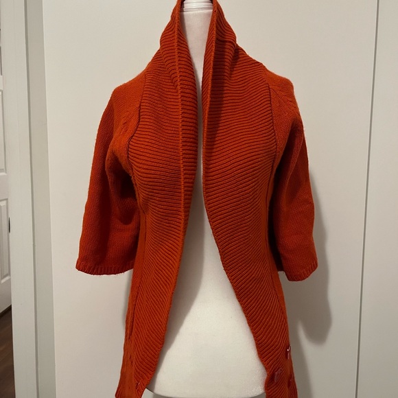 ORANGE RUST - CARDIGAN SWEATER / DEEP V / ROLLEDCOLLAR / DOUBLE BREASTED BUTTONS - Picture 2 of 7